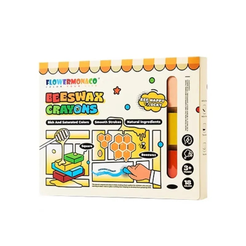 Children's beeswax crayon set 18 colours in colour box for beginner art painting