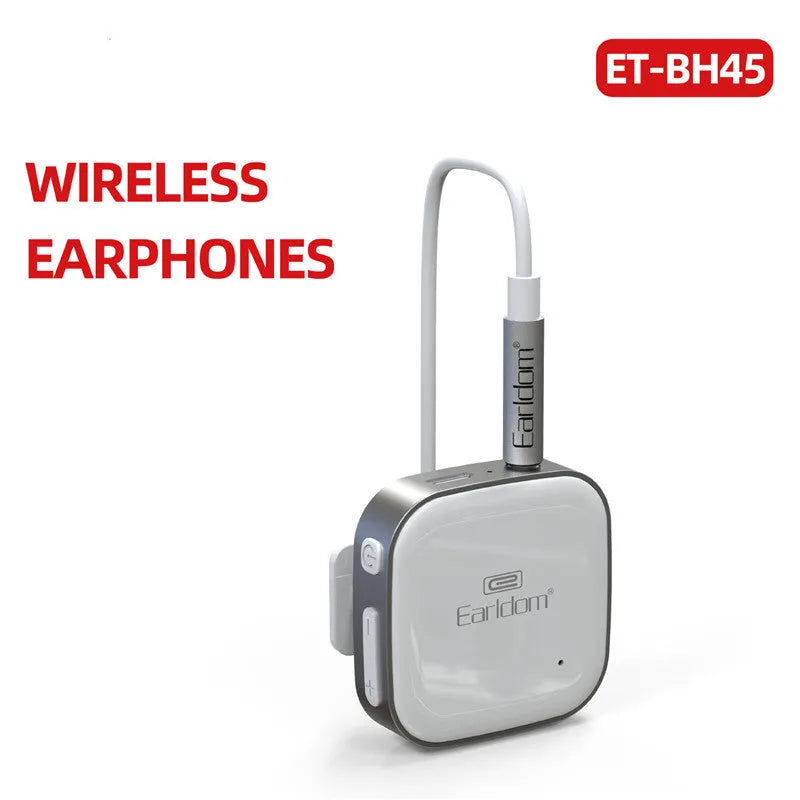 Black Bluetooth lavalier audio receiver for converting wired running headphones to wireless with 10-metre range