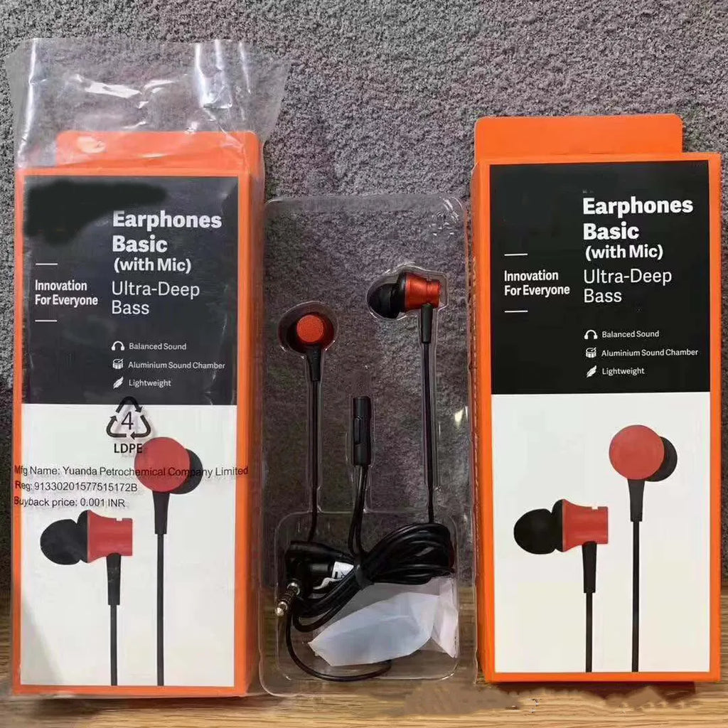 Wired piston in-ear headphones with 3.5mm connector in black blue red colour options