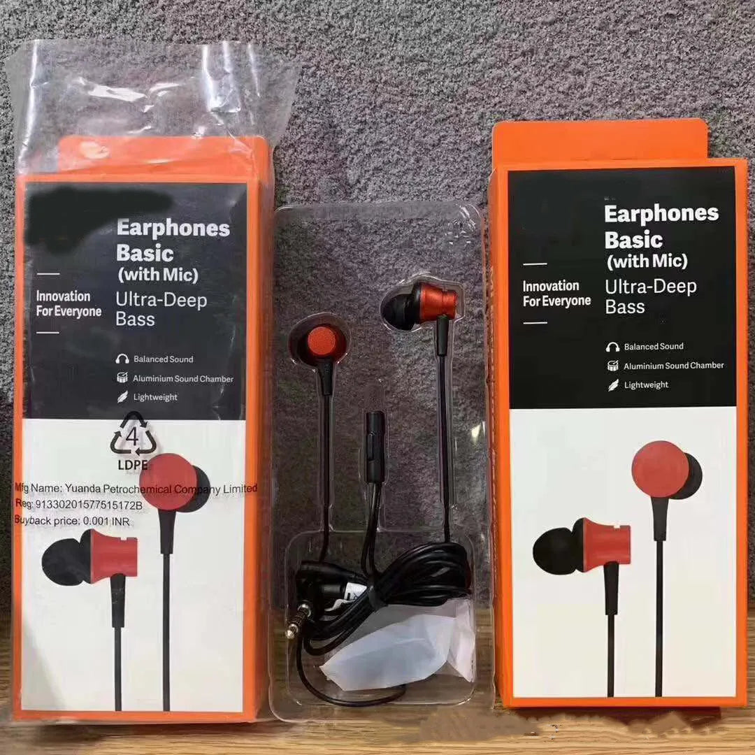Wired piston in-ear headphones with 3.5mm connector in black blue red colour options
