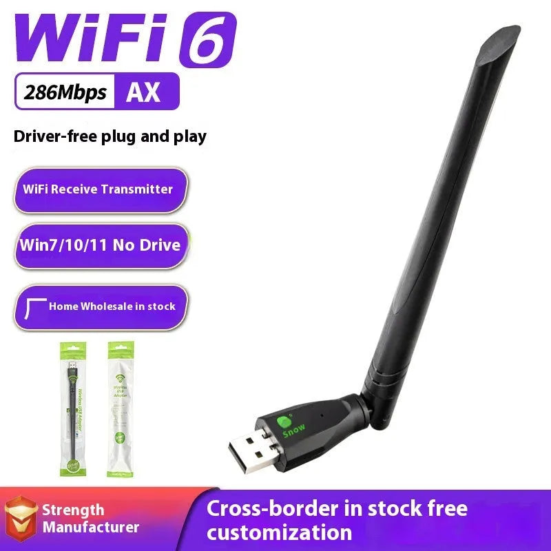 Black WiFi6 USB wireless network card with compact design for desktop and laptop computers