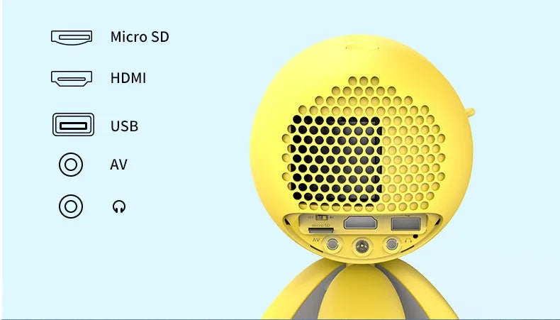 YG220 1080P LED projector in yellow or white colour with front projection and compact 0.7kg design