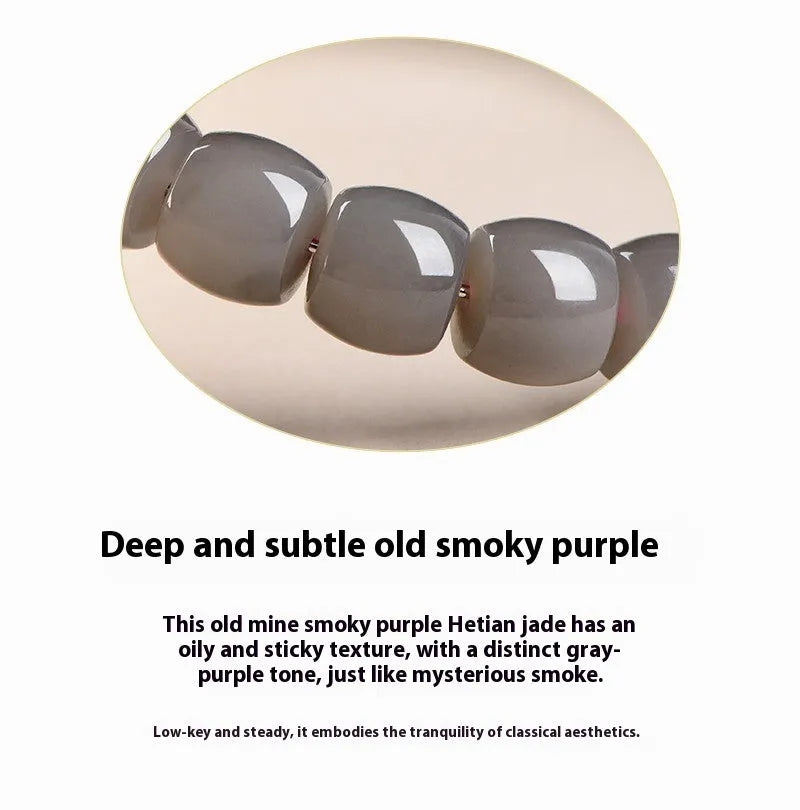 Smokey violet Hetian jade bracelet with rectangular 8x9mm straight cut beads
