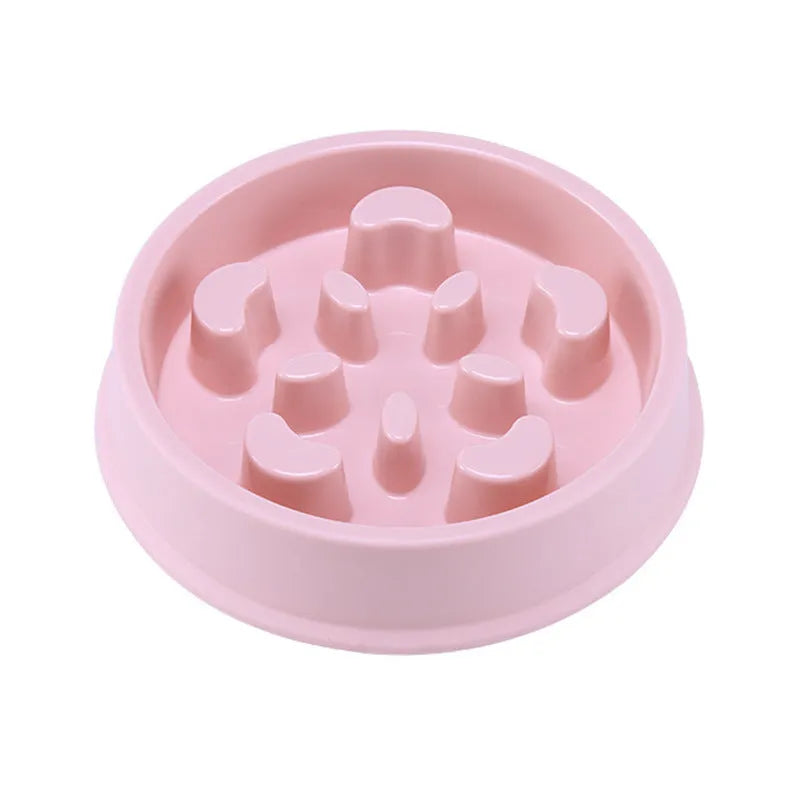 Anti choking slow feeding puzzle pet bowl in durable plastic blue for dogs and cats