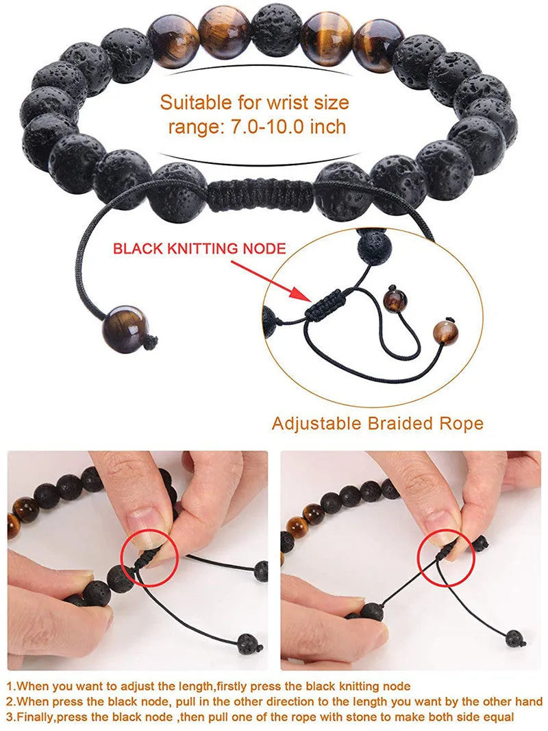 Matte black agate couple bracelets with geometric bead design