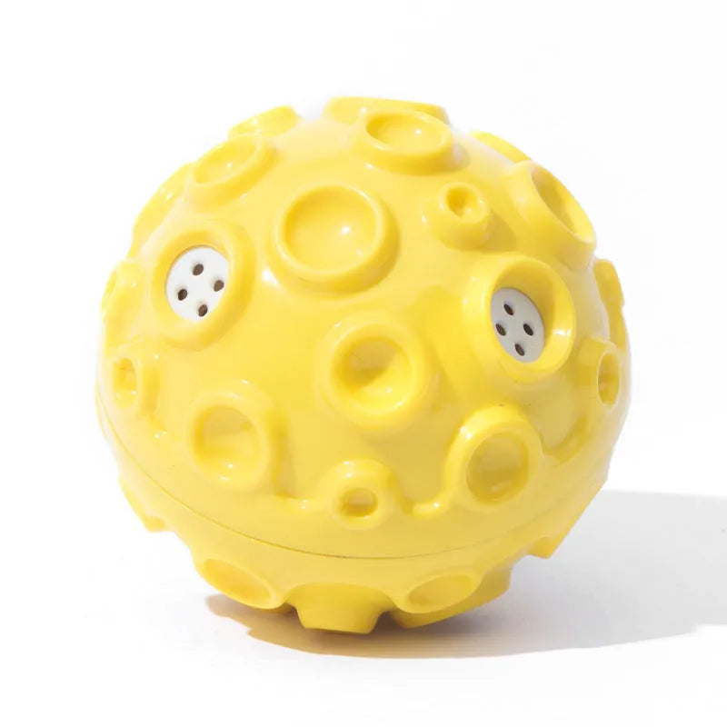 Durable natural rubber dog toy ball with meteorite-shaped bumps in multiple colour options