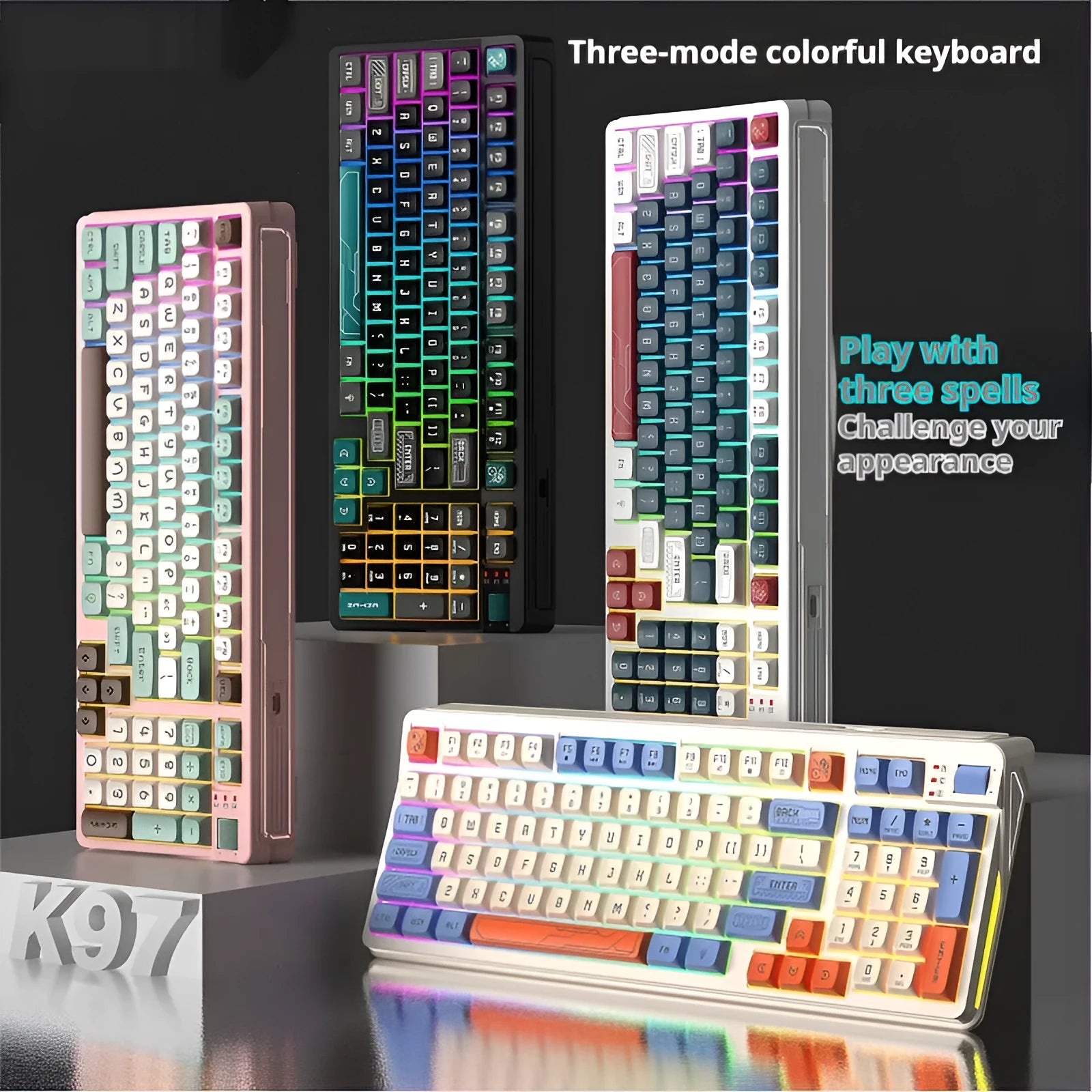 USB luminous desktop keyboard showing illuminated keys in one of four colour options with 1.8 metre cable