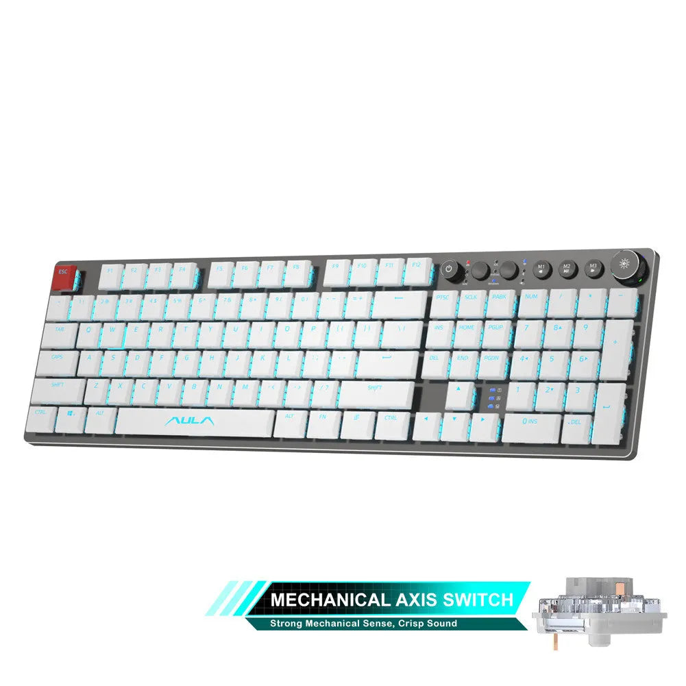 Wireless mechanical keyboard 104 keys thin with short shaft and 20 light effects on desk