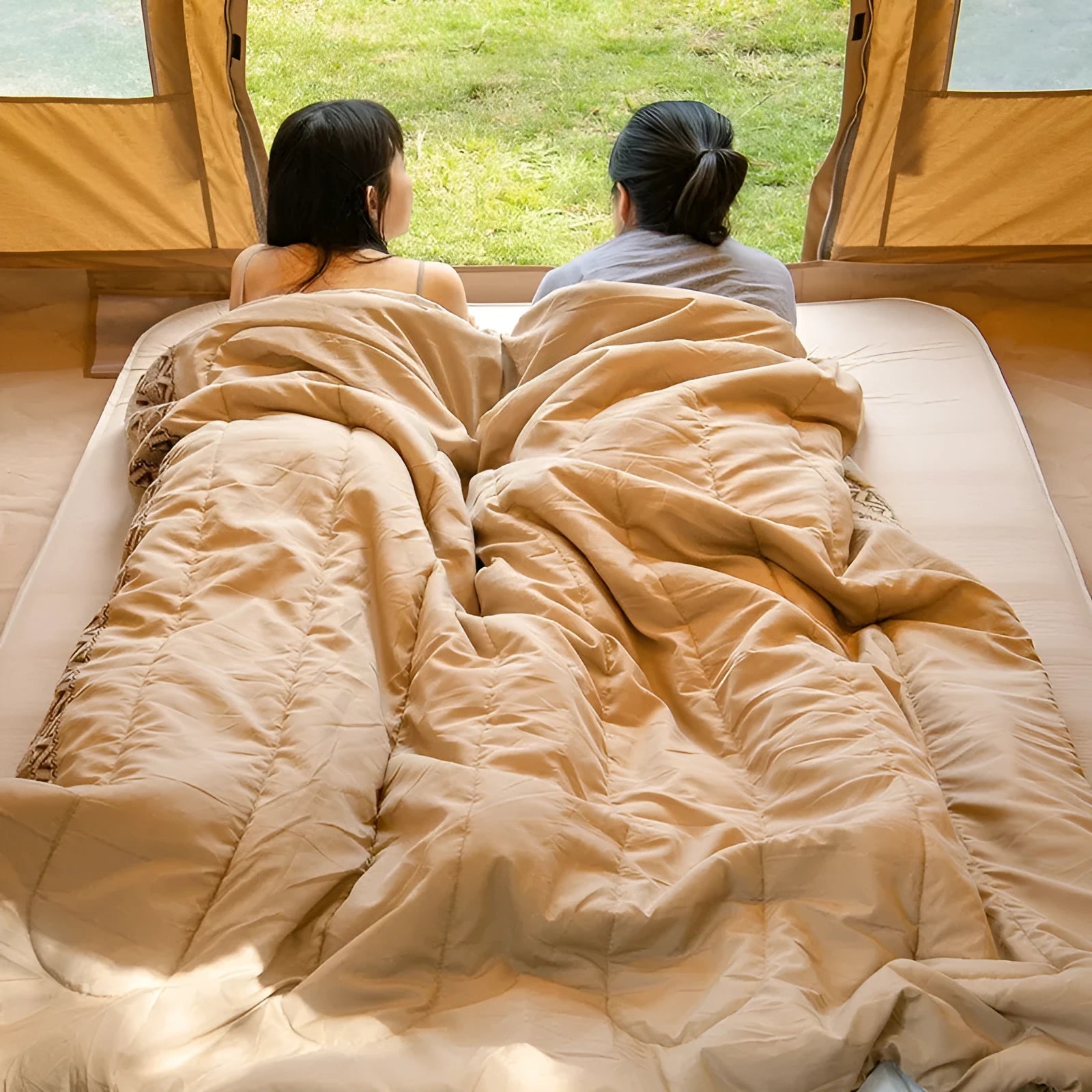 Four seasons universal camping sleeping bag for adults with storage bag in choice of colours.