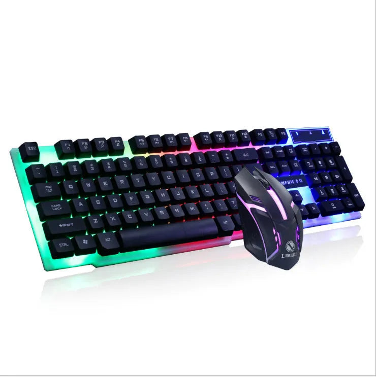 Limei GTX300 white and black wired gaming keyboard and mouse set with backlit keys on a desk