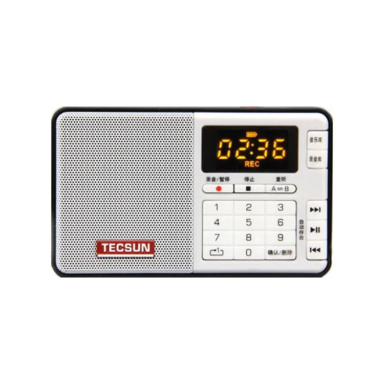 Tecsun Q3 digital audio player in choice of colours showing compact design with speaker and buttons.