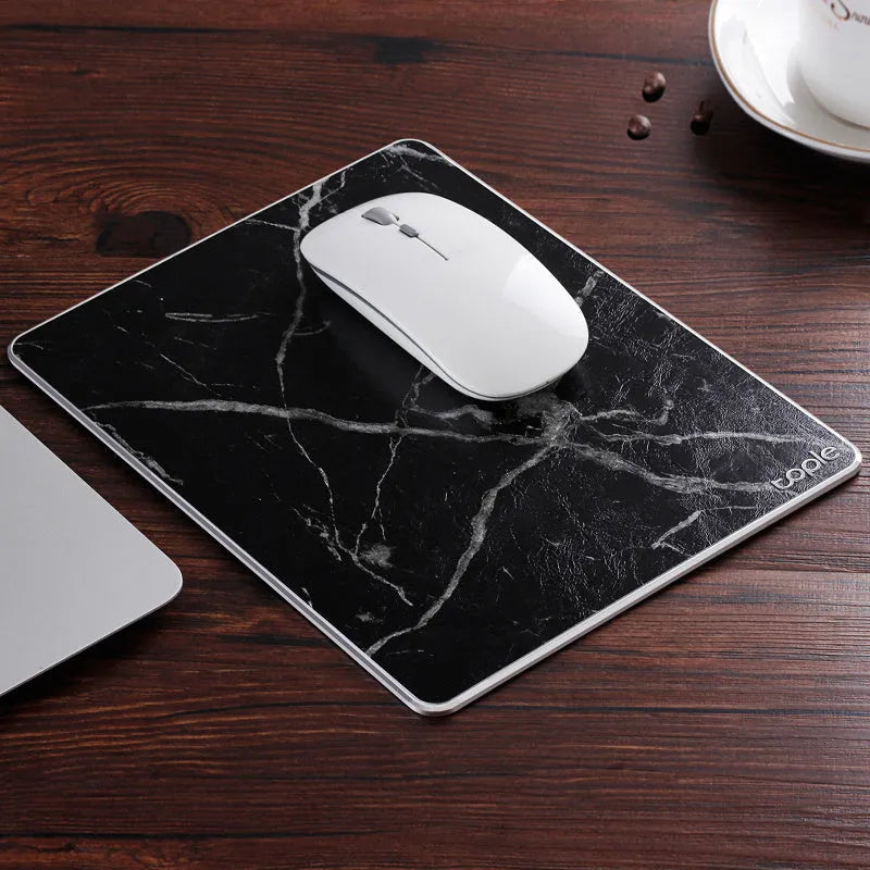 Oversized aluminium alloy mouse pad 249x200mm with PU leather surface and non-slip silica gel base, Black
