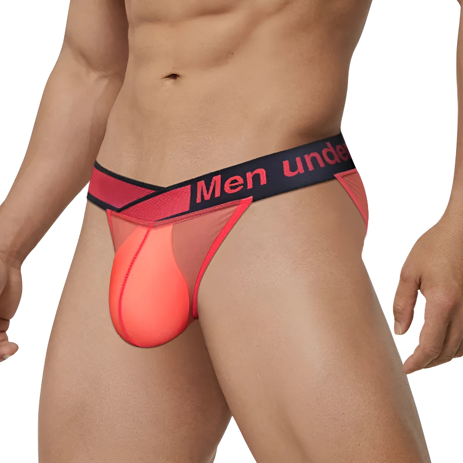 Men's transparent ice silk briefs with large V gradient high fork in red, black, or white colours