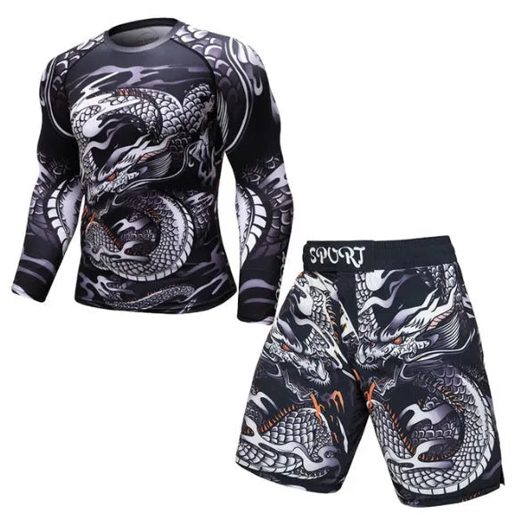 MMA compression rashguard long sleeve T shirt in polyester for gym training