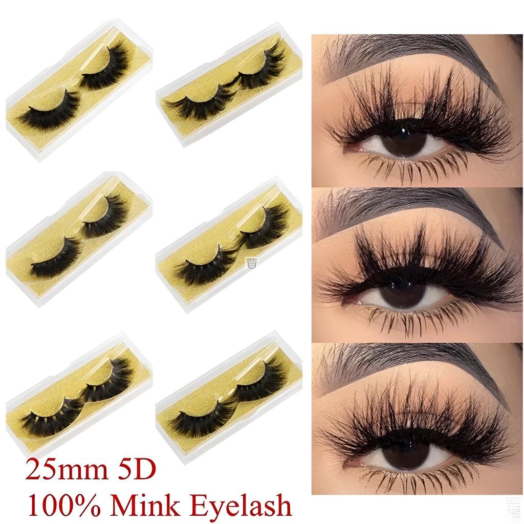 25mm wispy mink eyelashes with 5D handmade black hair and plastic cotton stalk