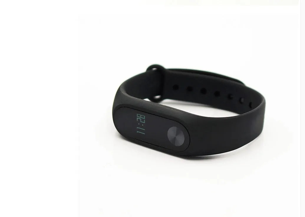 Xiaomi Mi Band 2 black fitness tracker with OLED display on adjustable wrist strap