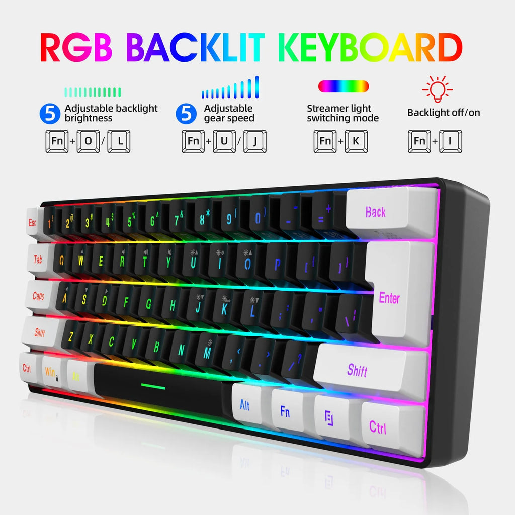 V700WB A869 white and black keyboard and mouse set with colour backlight on a desk.