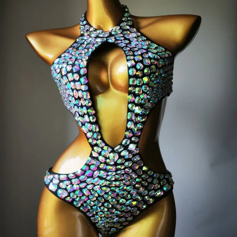 Women's one-piece mesh diamond swimsuit in nylon fabric with four colour options