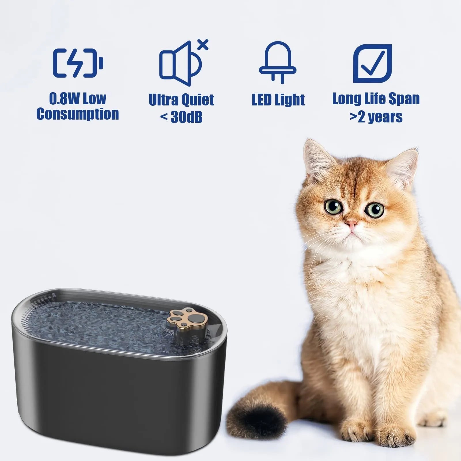 Berlin blue automatic pet water fountain with LED indicator and triple filter system