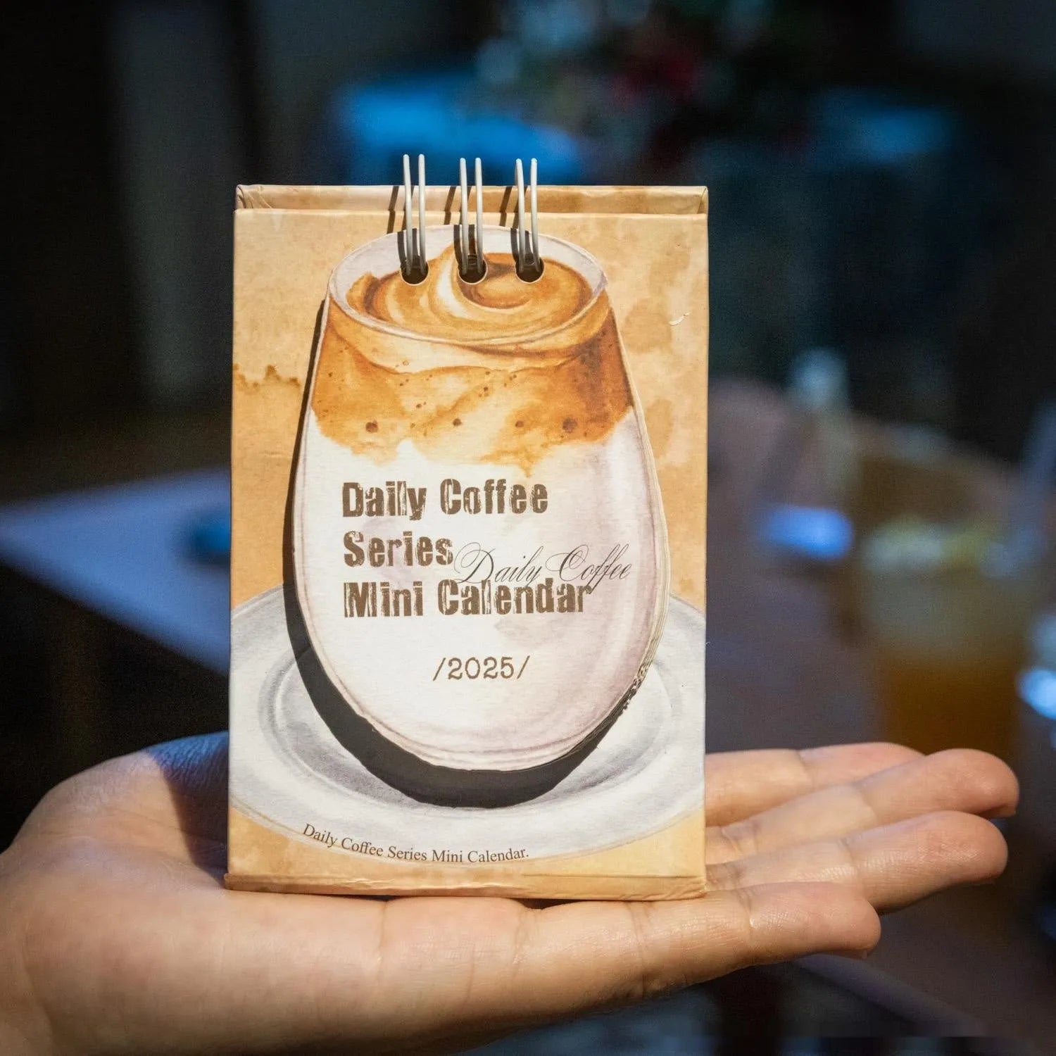 Mini 2025 desk calendar showing Coffee Time design with simple modern style