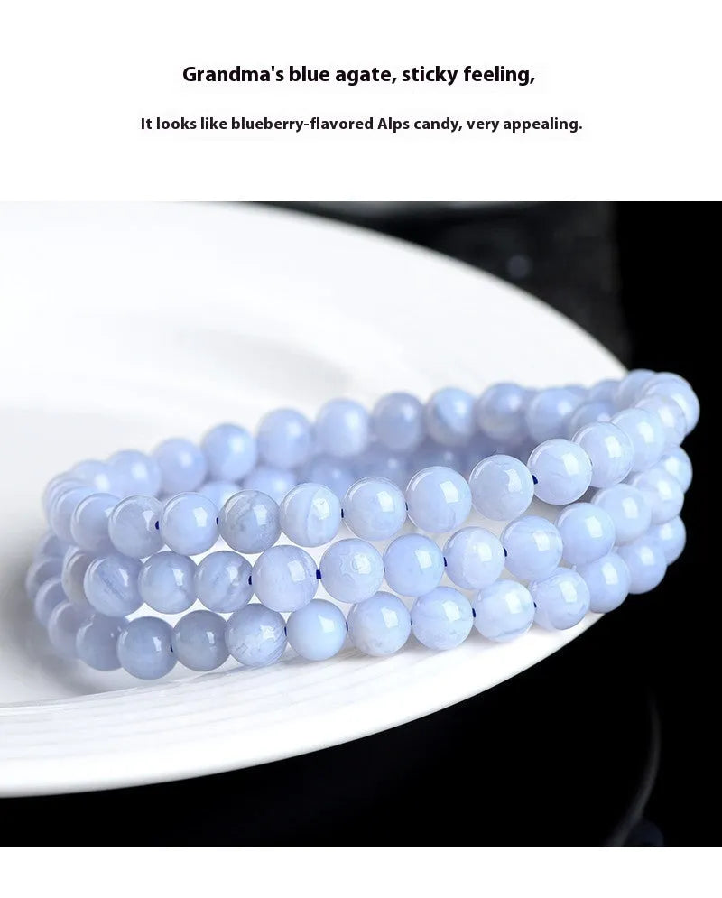 Natural blue agate bracelet with multi-circle patterns and approximately 86 beads measuring 6-6.8mm diameter
