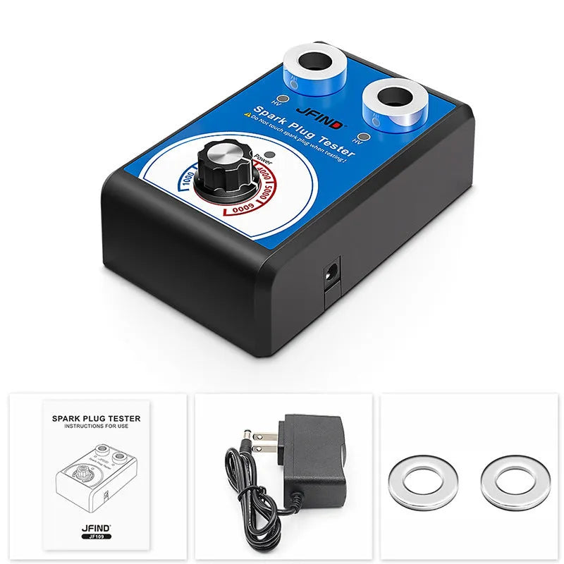 Car double-hole plug ignition system detector diagnostic tool on a workshop bench