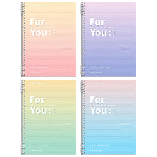Removable coil notebook with gradient colour cover in blue, showing spiral binding and wood-free paper pages.