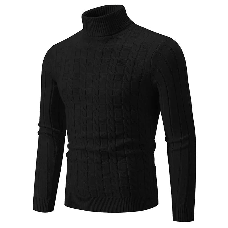 Men's slim fit chenille turtleneck pullover sweater in milky white colour