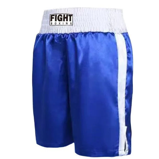 Man wearing black and white boxing shorts with side stripes during a training session