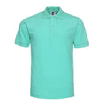 Plus size short sleeve polo shirt in loose cotton blend fabric shown in multiple solid colours