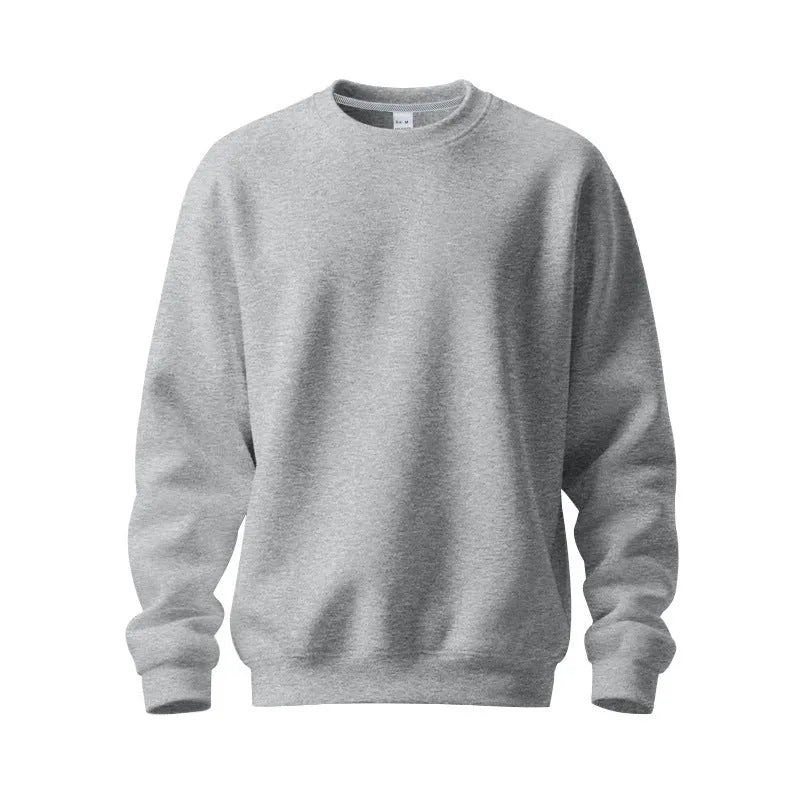 Men's round neck oversized polyester top in light gray, long sleeves, loose fit casual autumn shirt