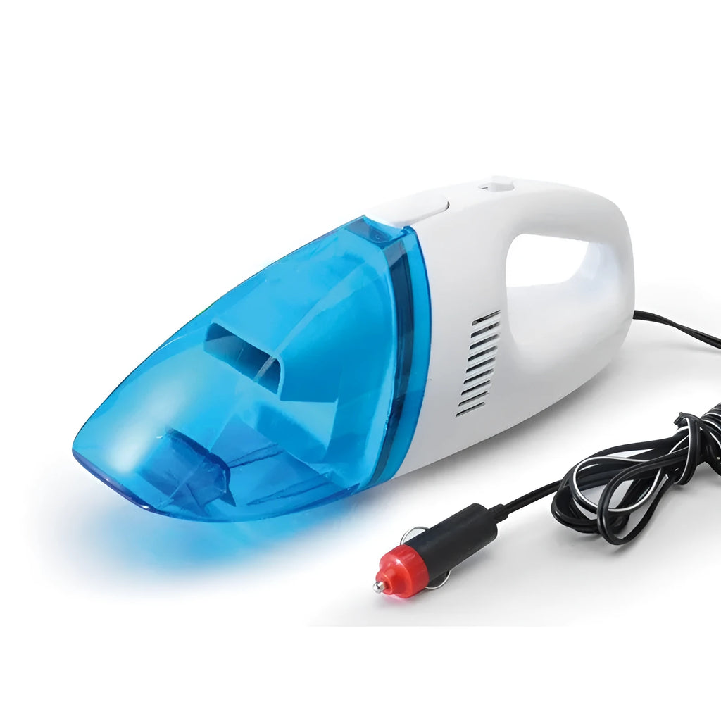 Handheld plastic car mini vacuum cleaner measuring 28x11.5x9cm with a 2.5-metre power cord