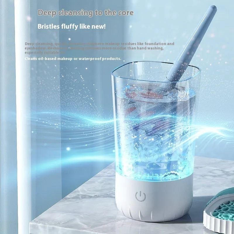 White rechargeable electric cleaning brush for makeup tools with USB charging cable