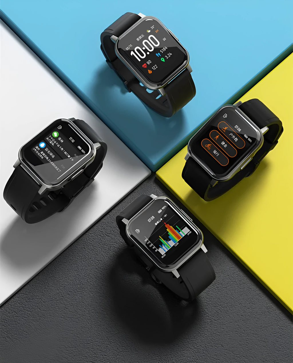 Black waterproof smart bracelet with 1.4-inch screen on silicone wrist strap showing heart rate display