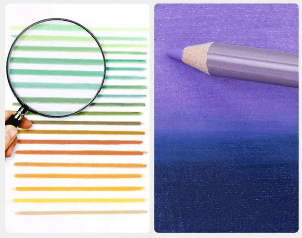 Boxed set of 72 or 126 soft core coloured pencils with basswood casings for art students.