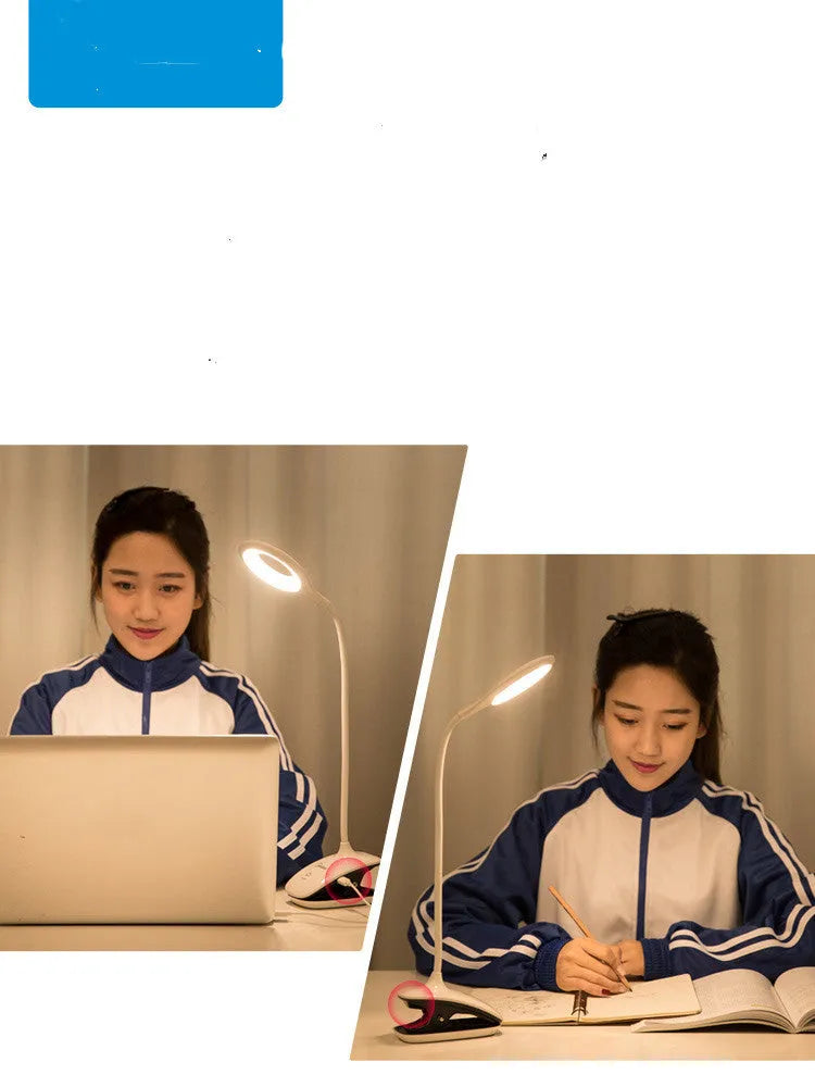 Green USB rechargeable touch table lamp with LED light source on a wooden desk.