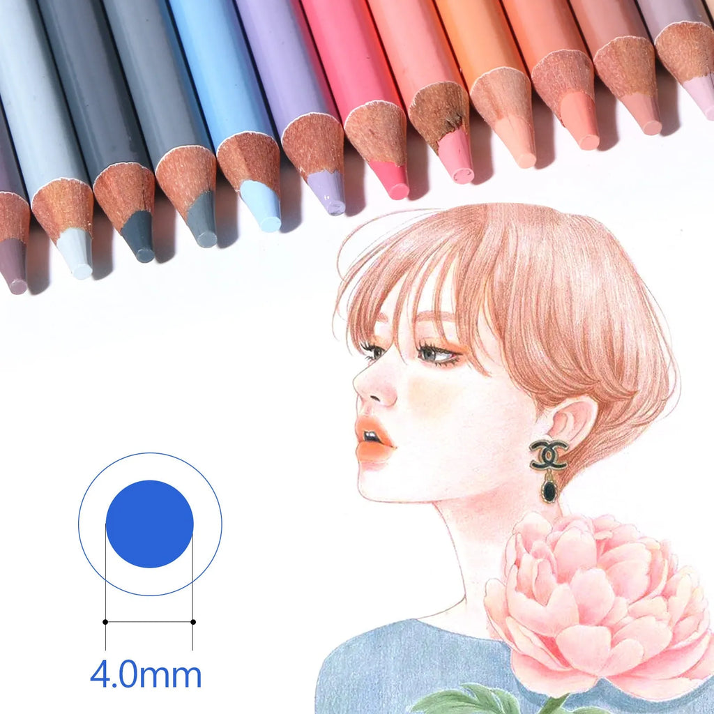 Set of 24 skin tone colour pencils in a round iron art case for portrait drawing.
