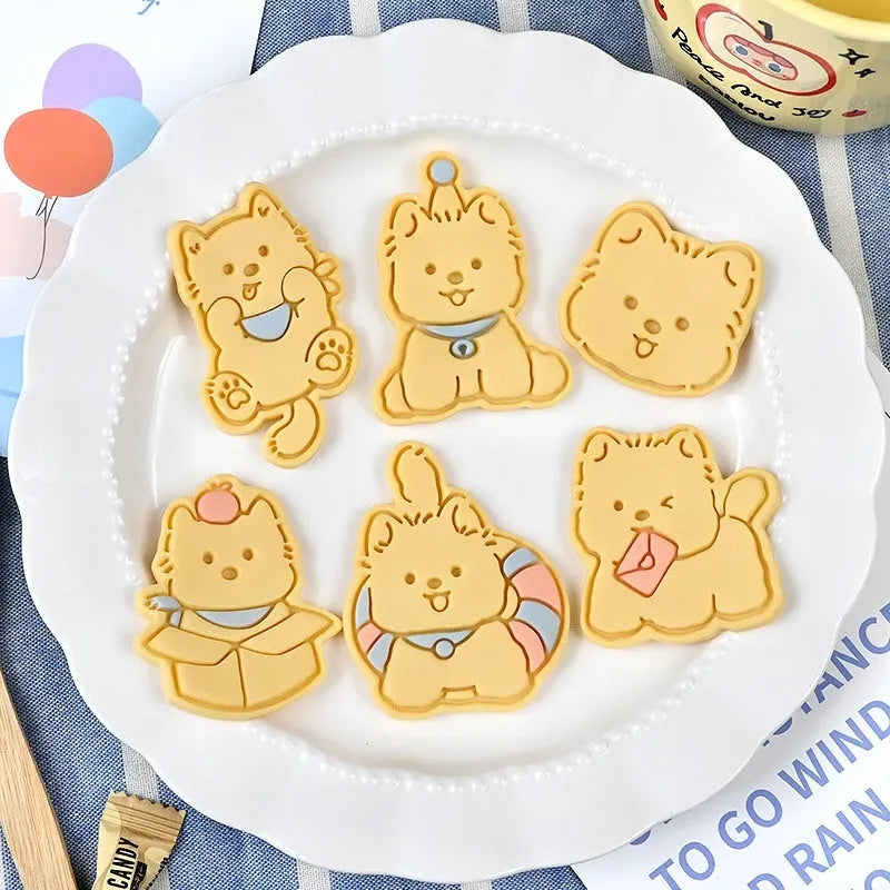 Plastic cartoon dog biscuit mould set with multiple puppy-themed designs