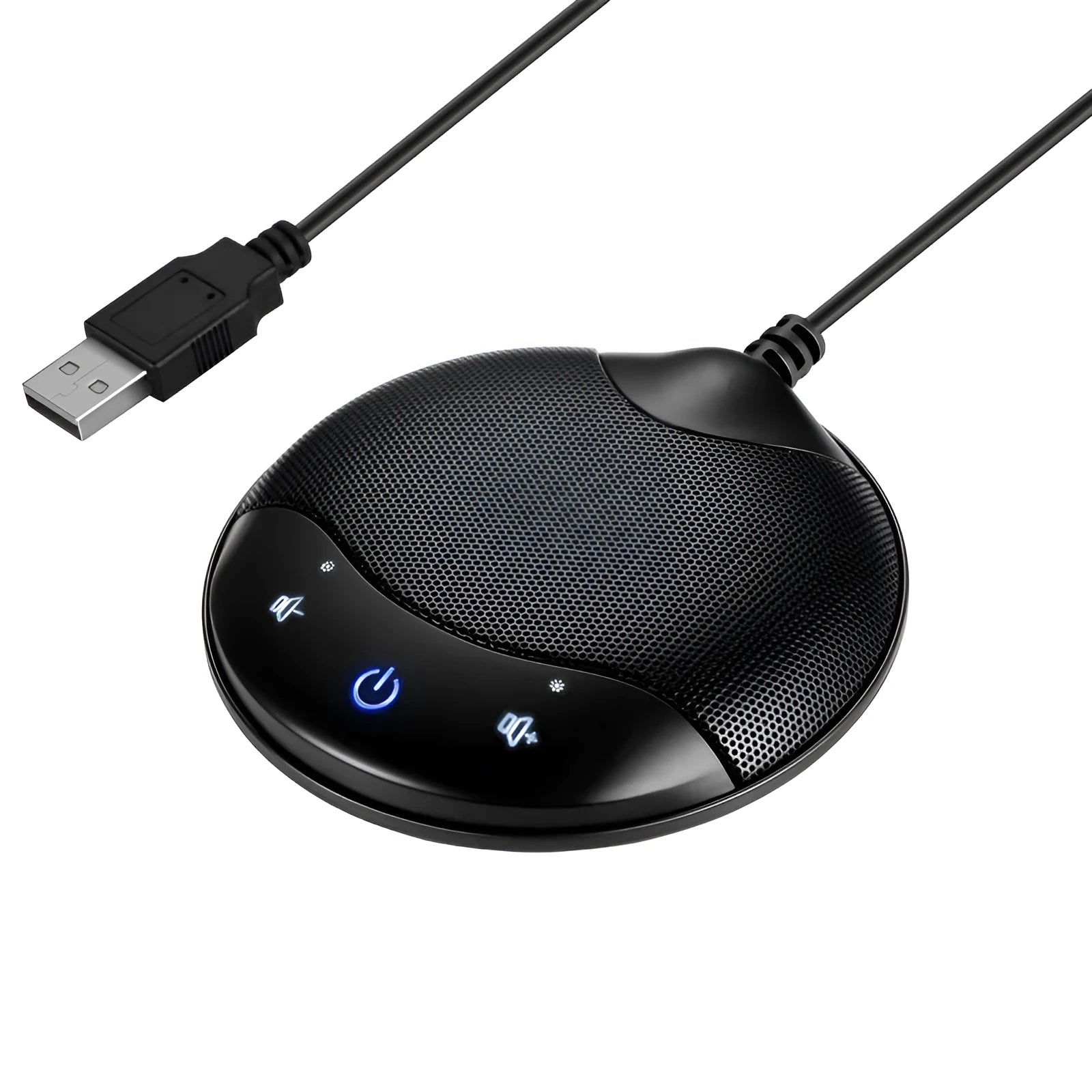 Black USB condenser desktop microphone for conference calls and computer recording