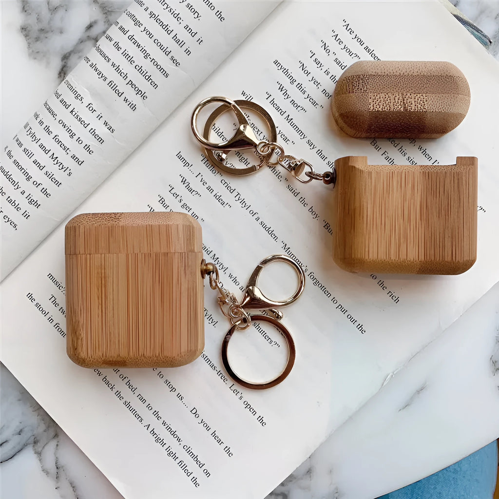 Wood grain earphone cover for AirPods 1st 2nd generation carbonized wood clamshell style