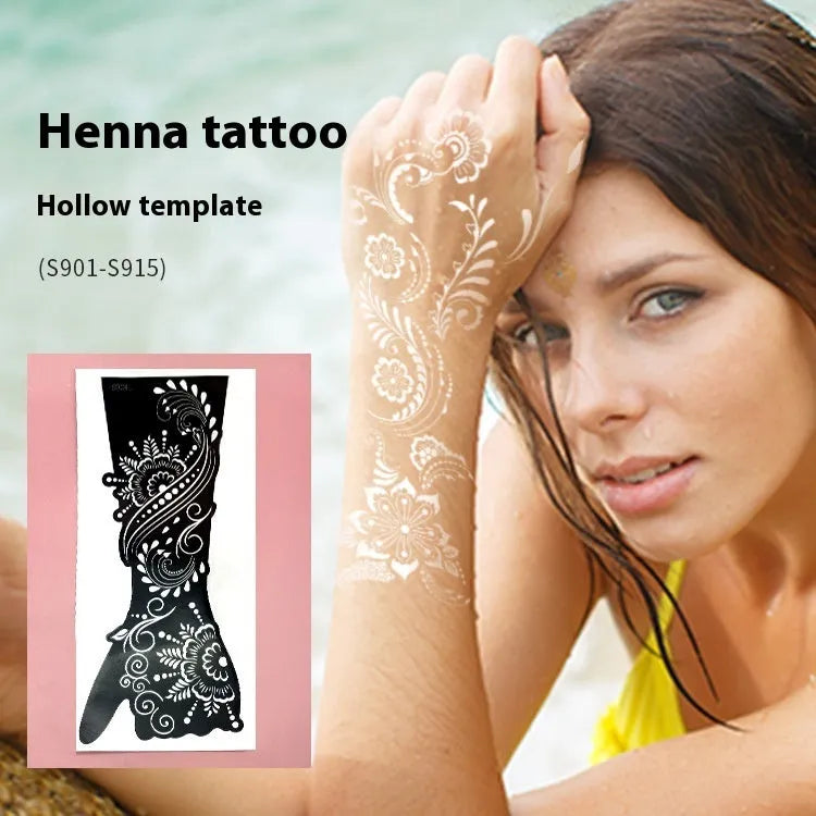Geometric hollow template tattoo stickers showing intricate cut-out patterns for tattoo stencil applications
