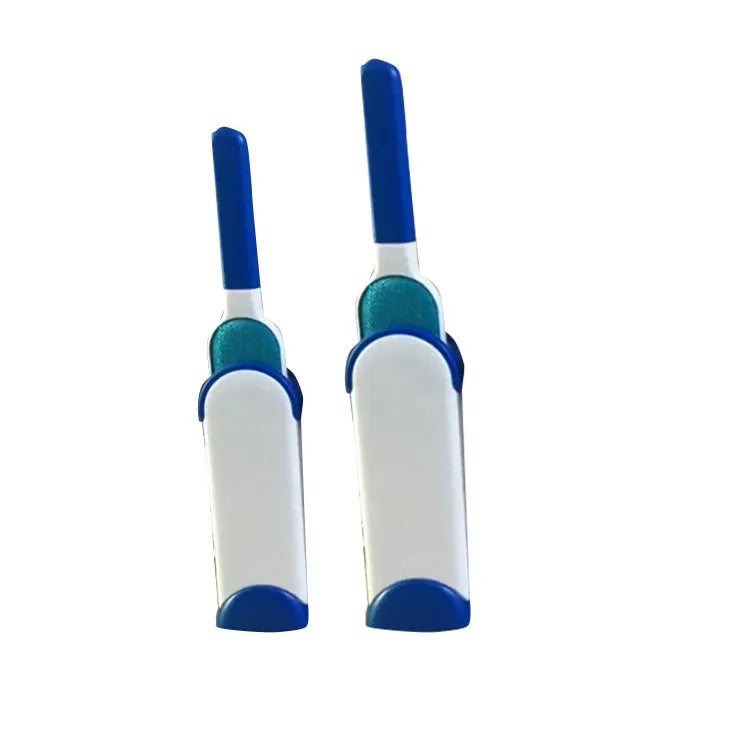 Reusable pet hair removal brush with double-sided roller and self-cleaning base