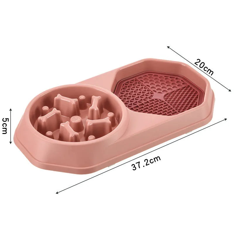 Blue slow feeder puzzle dog bowl with maze pattern and non-slip base
