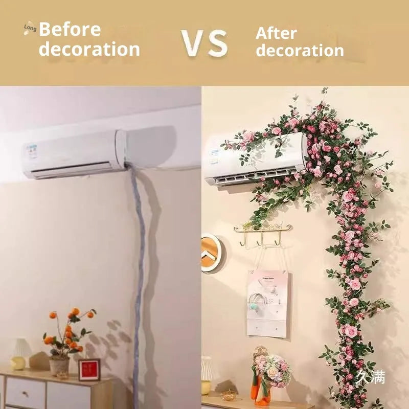 Artificial rose flower rattan vine with wire leaves and two coloured lantern lights