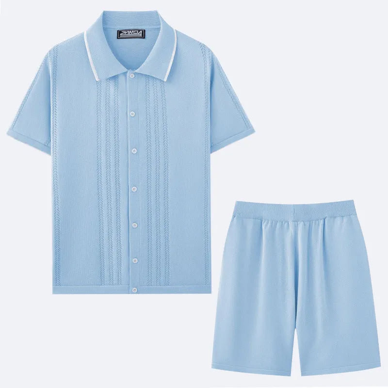 Business casual two-piece set with short-sleeved top and matching shorts in Tencel viscose fabric