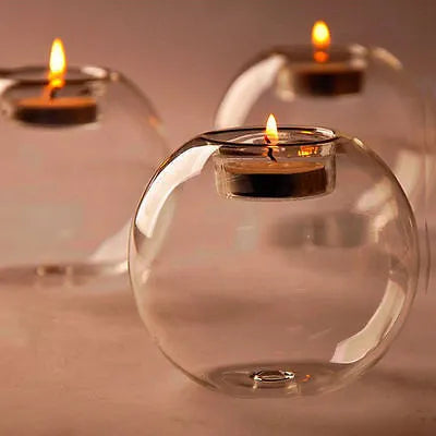 Round hollow glass candle centrepiece for tea lights in Europe style with handmade hot glass construction