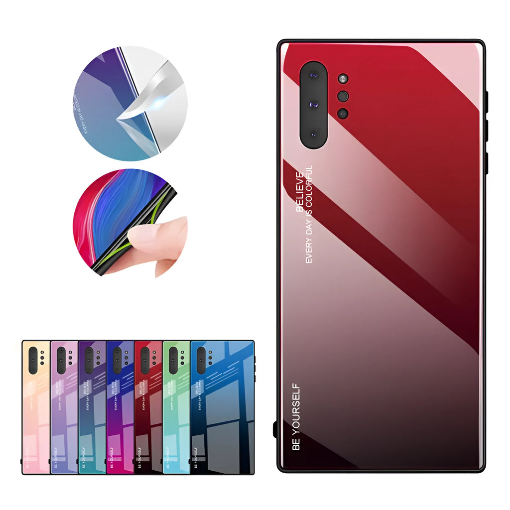 Gradient glass phone case for Samsung S20 S10 S9 S8 Plus Ultra in solid colour black with TPU and tempered glass back cover