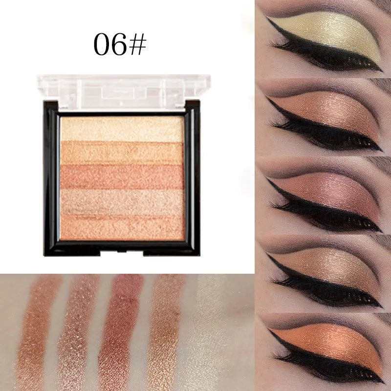 Highlighting eye shadow contouring palette with six neutral shades for facial definition