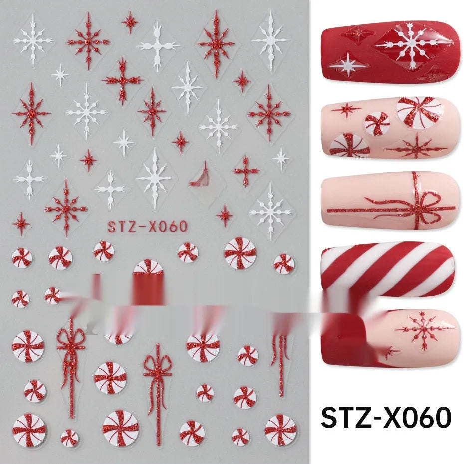 Plastic sheet of black, silver, and cartoon design nail art stickers for DIY manicures.