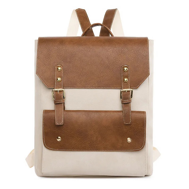 Korean retro simple backpack in black, brown, creamy white, and dark brown colours